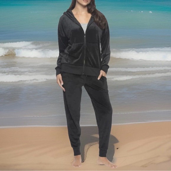 Felina Sweaters - Velour Zip Hoodie & Jogger /Loungewear Set Black Super Soft NWT 2PC Tracksuit